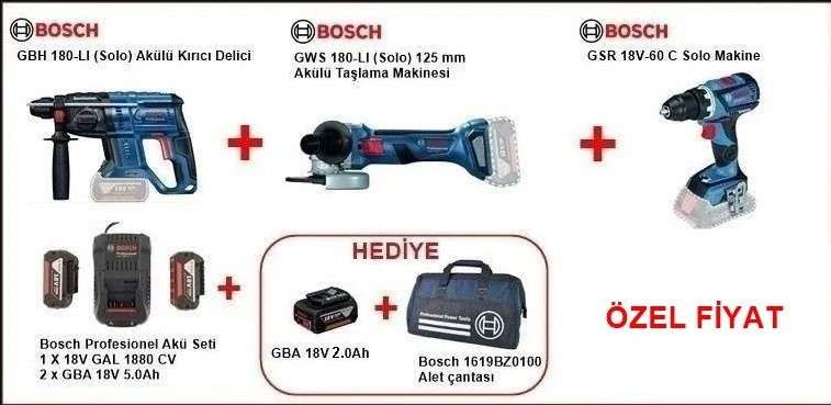 Bosch 3 lü Kampanya GBH 180-LI +GWS 18-125 V-LI+GSR 18V-60 C