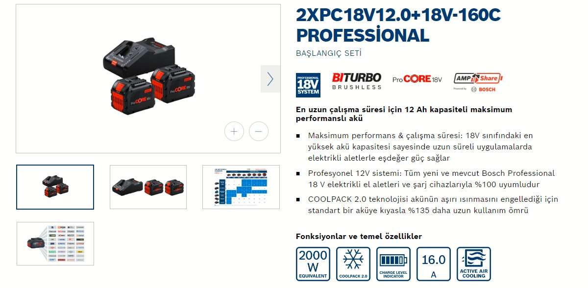 2 x 12,0 Ah ProCORE18V Lityum iyon akü, Bluetooth modülü ile karton kutu içinde